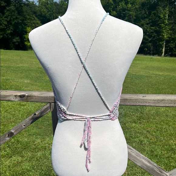 Handmade Crochet Halter Top - Pink and Grey - Picture 4 of 5